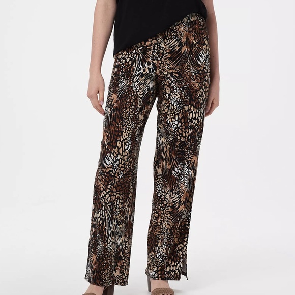 Denim&Co Pants - Denim & Co Beach Women XXS Animal Print Pull-On Wide Leg Pants With Side Slits